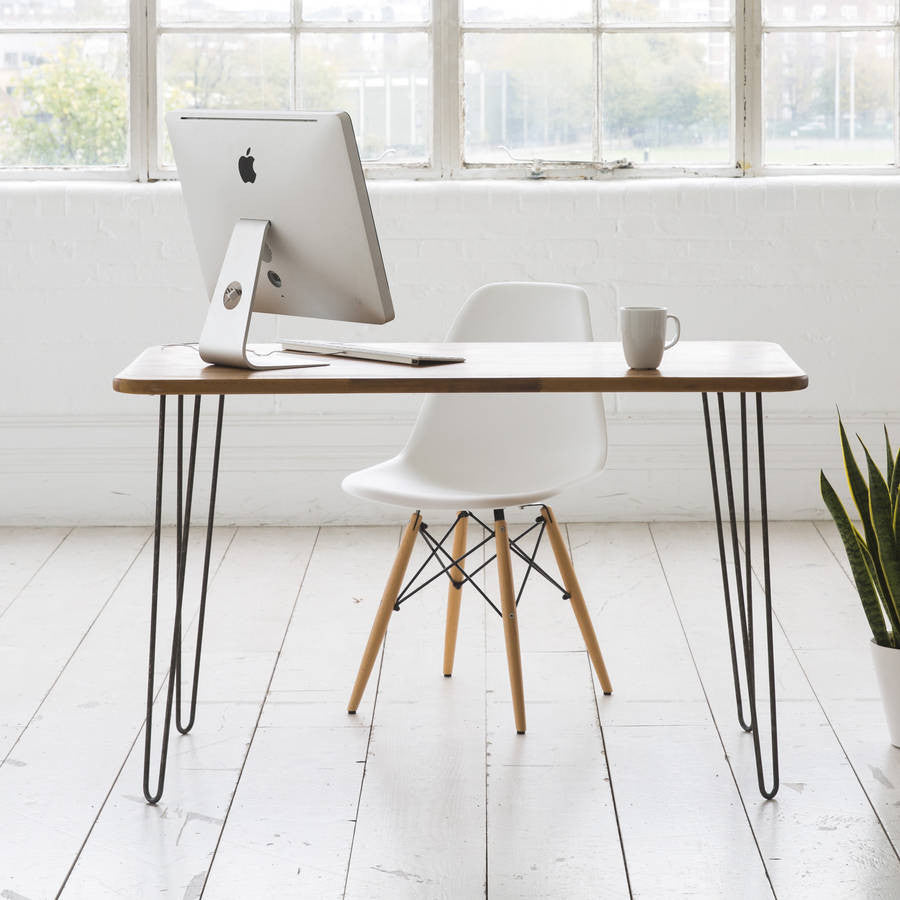 Iroko Midcentury Modern Hairpin Leg Desk